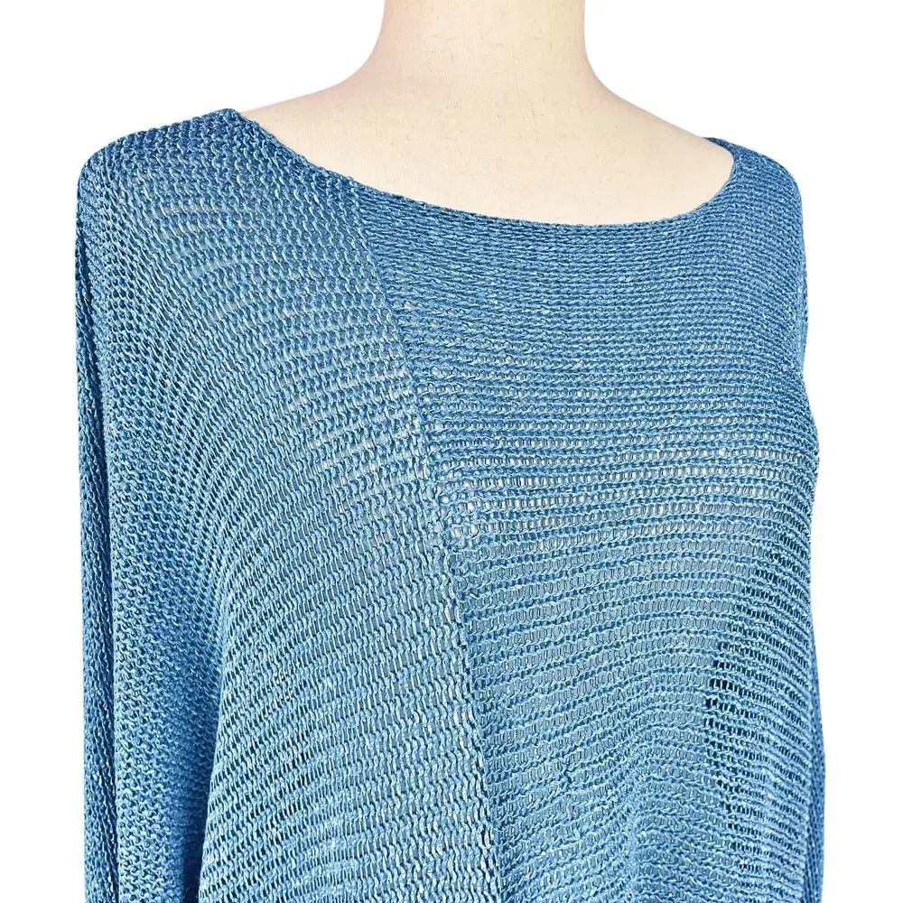 ALEMBIKA Lagenlook Knit Mesh Asymmetric Relaxed Blue Sweater Size S